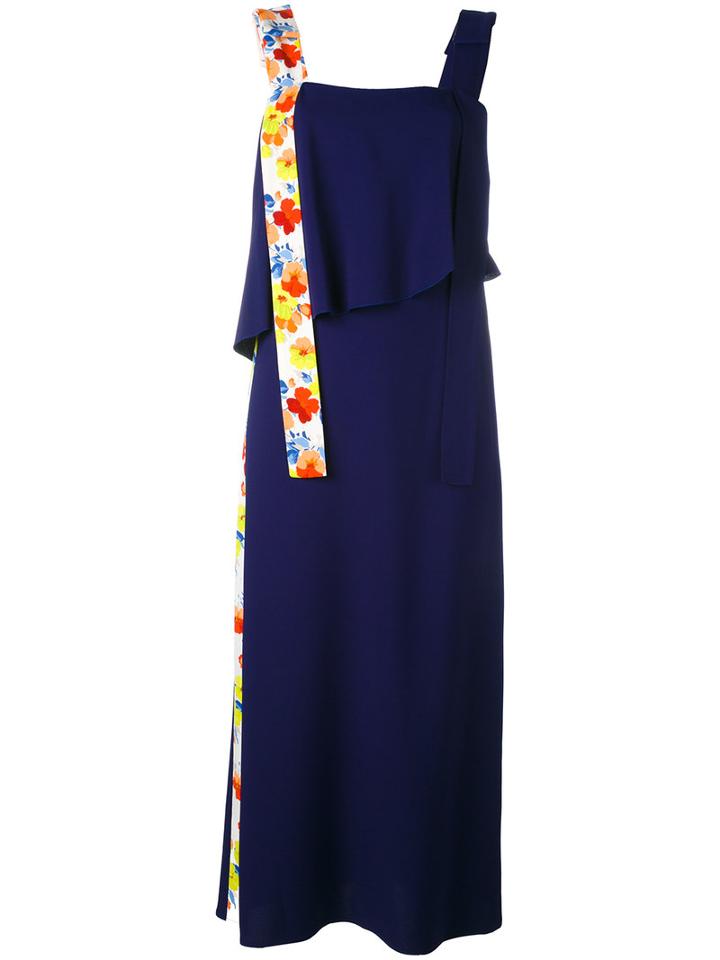 Msgm Long Floral Strap Dress, Women's, Size: 44, Blue, Viscose/acetate