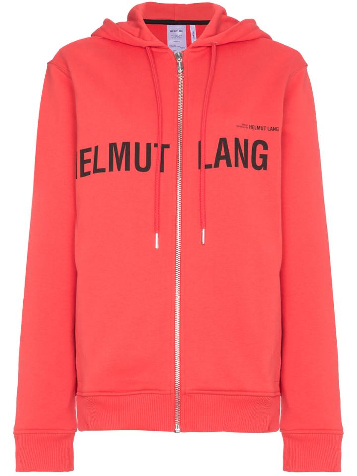 Helmut Lang Red Campaign Print Cotton Zip Hoodie