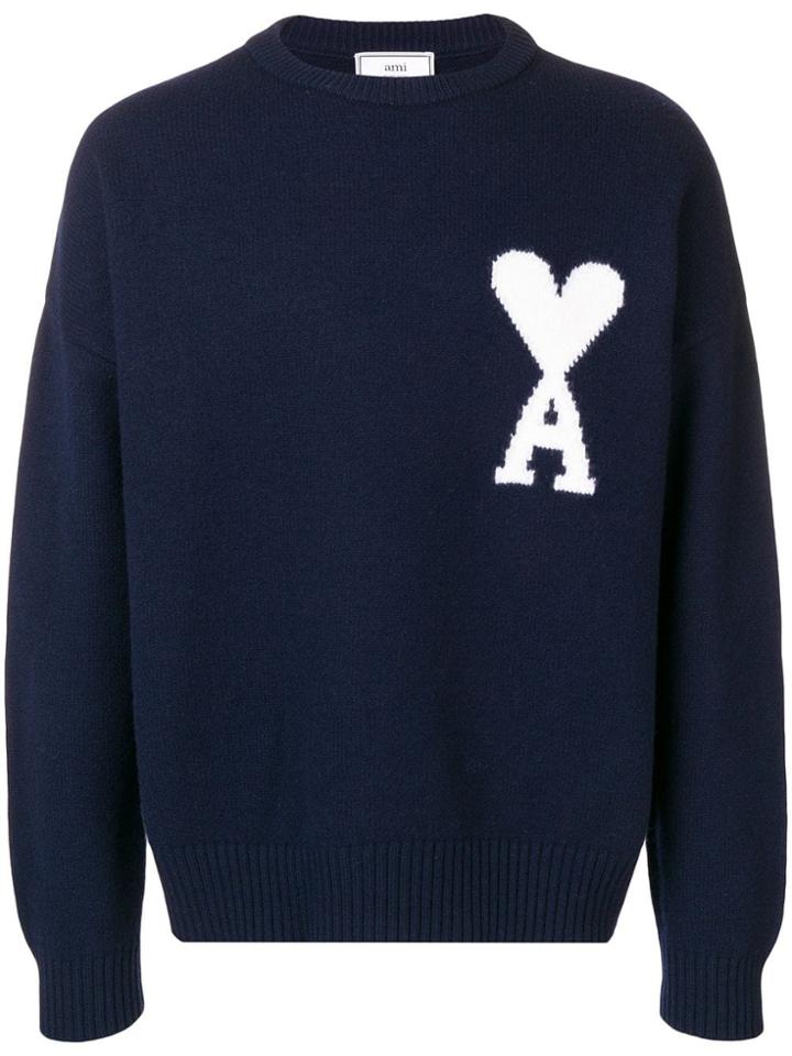 Ami Alexandre Mattiussi Intarsia Oversize Crewneck Felted Sweater -