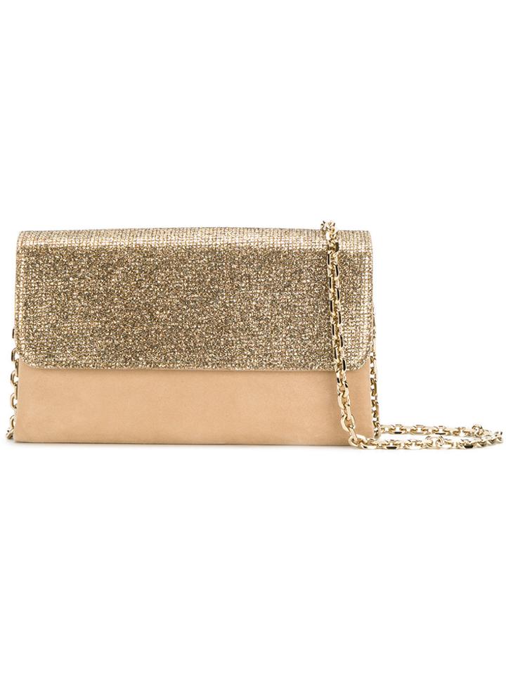 Casadei Glittered Foldover Clutch Bag - Nude & Neutrals
