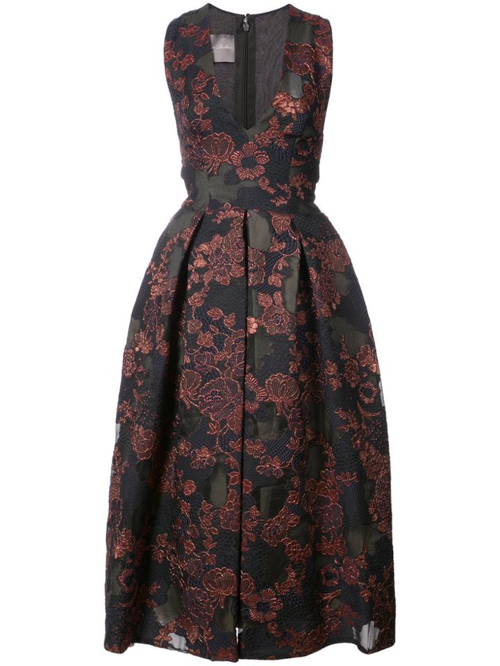 Monique Lhuillier V-neck Floral Dress - Blue