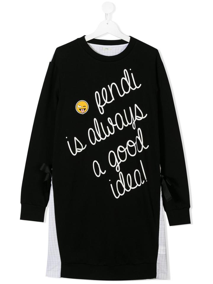 Fendi Kids Teen Slogan Jumper Dress - Black