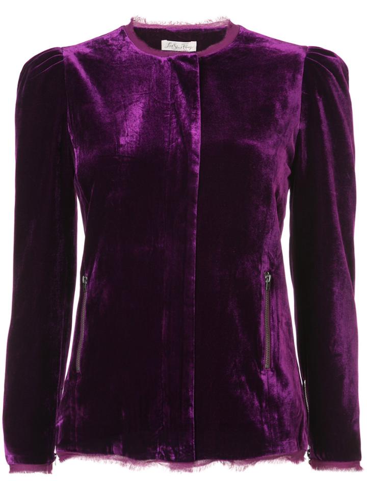 Love Shack Fancy Frayed Fitted Jacket - Pink & Purple