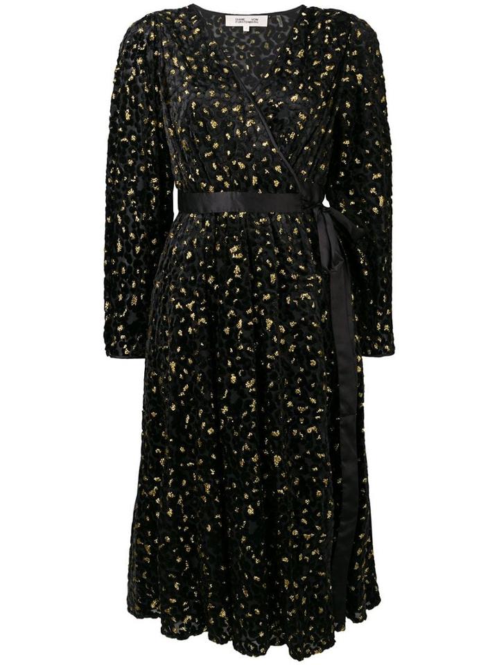 Diane Von Furstenberg Floral Patterned Wrap Style Dress - Black