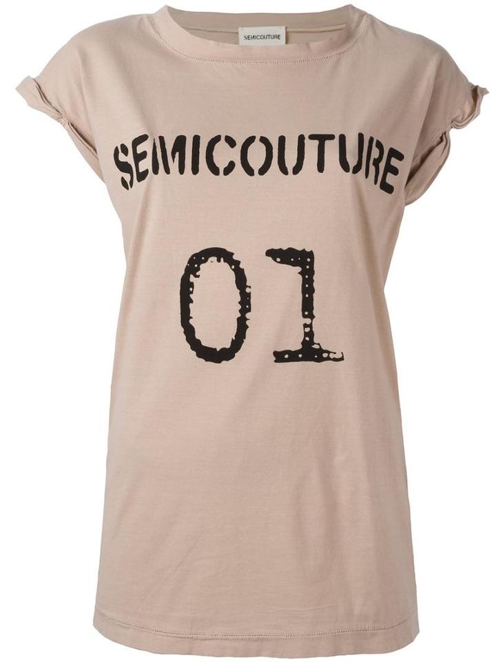 Semicouture Logo Print T-shirt, Women's, Size: Large, Pink/purple, Cotton