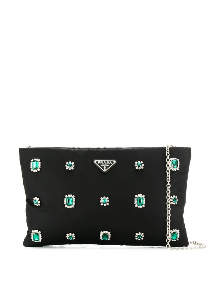 Prada Crystal Embellished Nylon Bag - Black