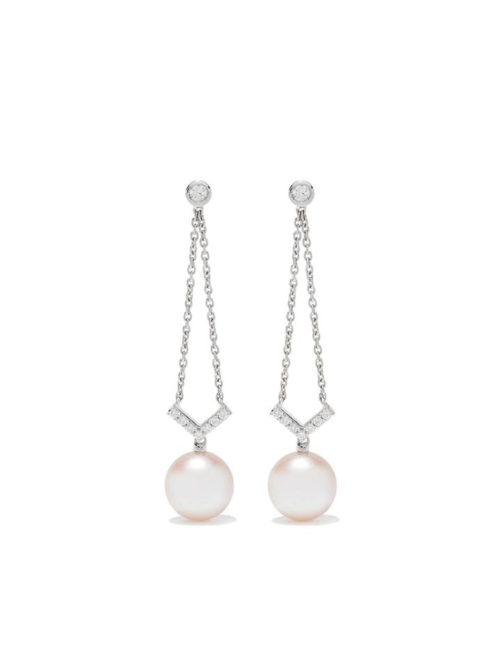 Yoko London 18kt White Gold Trend Diamond And Pearl Drop Earrings - 7