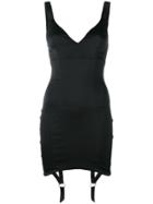 Murmur Suspenders Applique Fitted Dress - Black