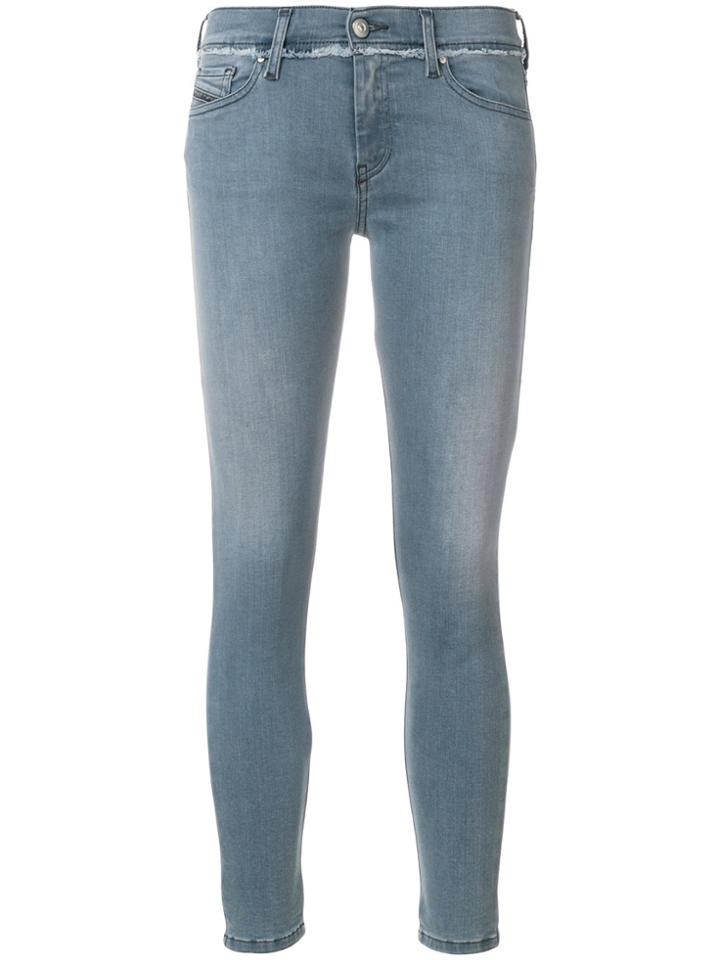 Diesel Cropped Frayed-trim Skinny Jeans - Blue