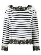 Dolce & Gabbana Lace-trimmed Striped Blouse - White