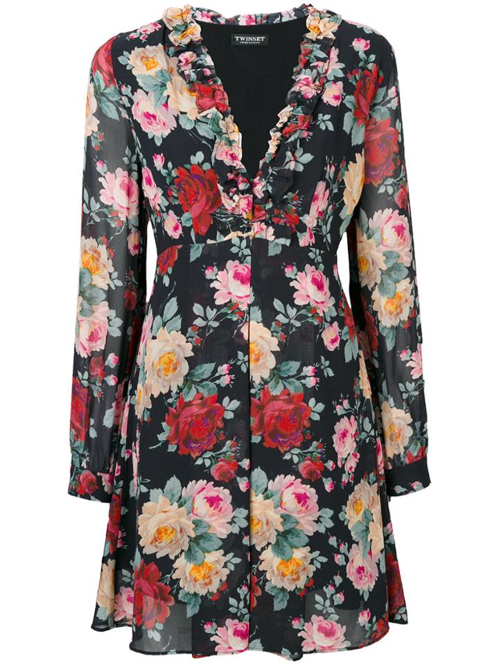 Twin-set Rose Pattern Flared Dress - Multicolour