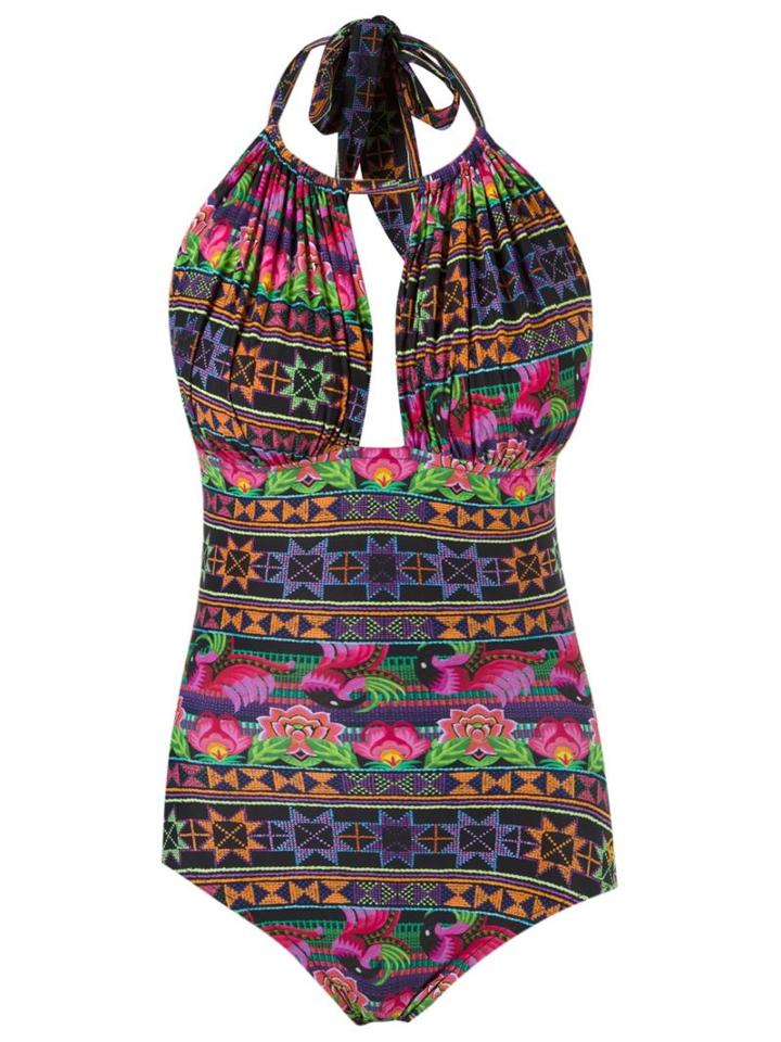 Blue Man Print Halter Swimsuit, Women's, Size: G, Polyamide/spandex/elastane