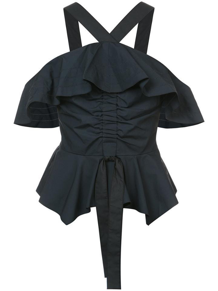 Derek Lam 10 Crosby Off The Shoulder Halter Ruffle Top - Black
