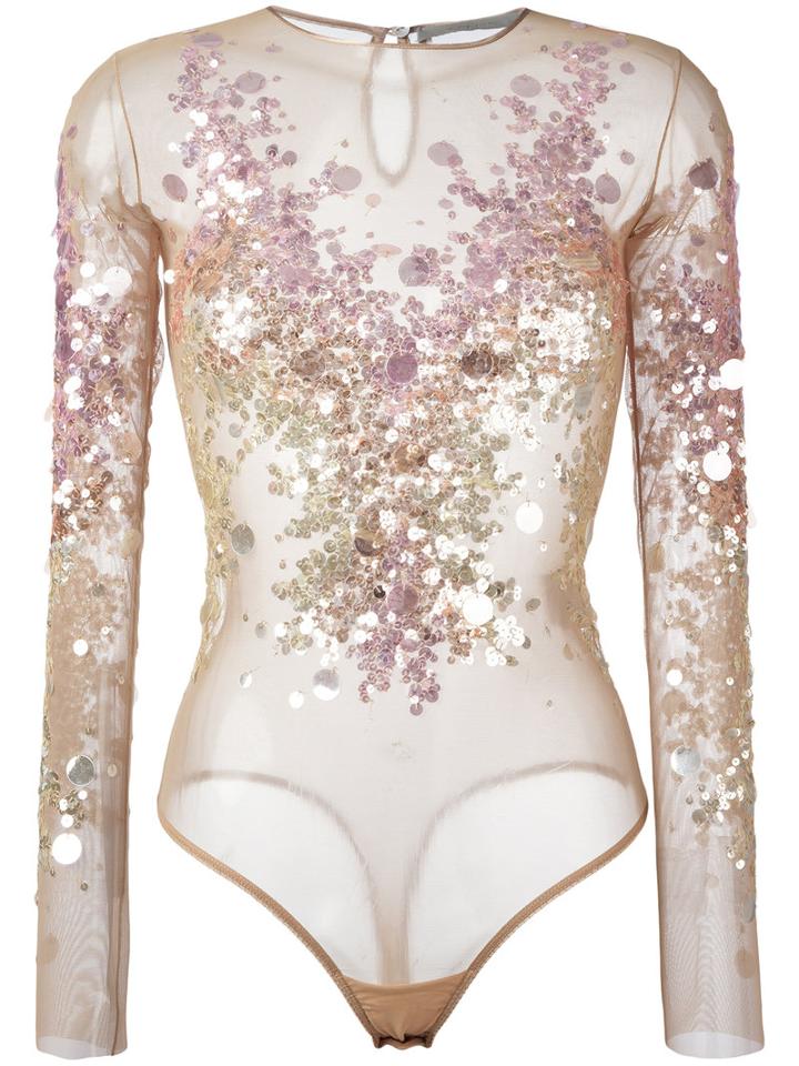 Amen Sequin Embellished Bodie, Women's, Size: 38, Nude/neutrals, Polyamide/spandex/elastane/pvc