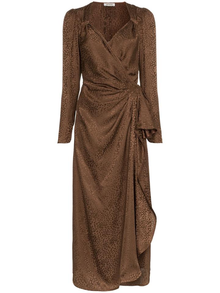 Attico Silk Draped Maxi Dress - Brown