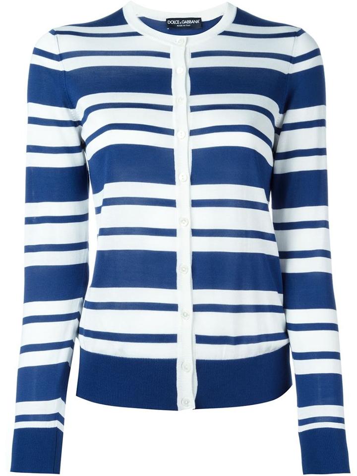Dolce & Gabbana Fine Knit Striped Cardigan, Women's, Size: 48, Blue, Silk