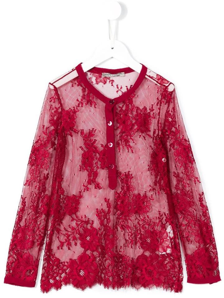 Ermanno Scervino Junior Lace Tulle Shirt, Girl's, Size: 10 Yrs, Red