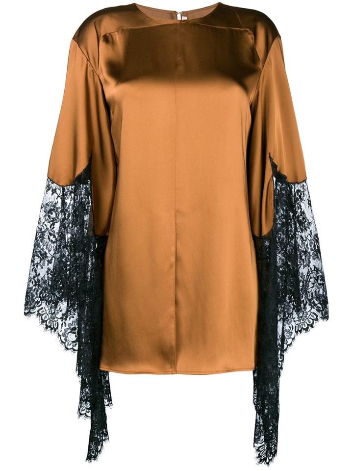 Christopher Kane Lace Trim Satin Top - Brown