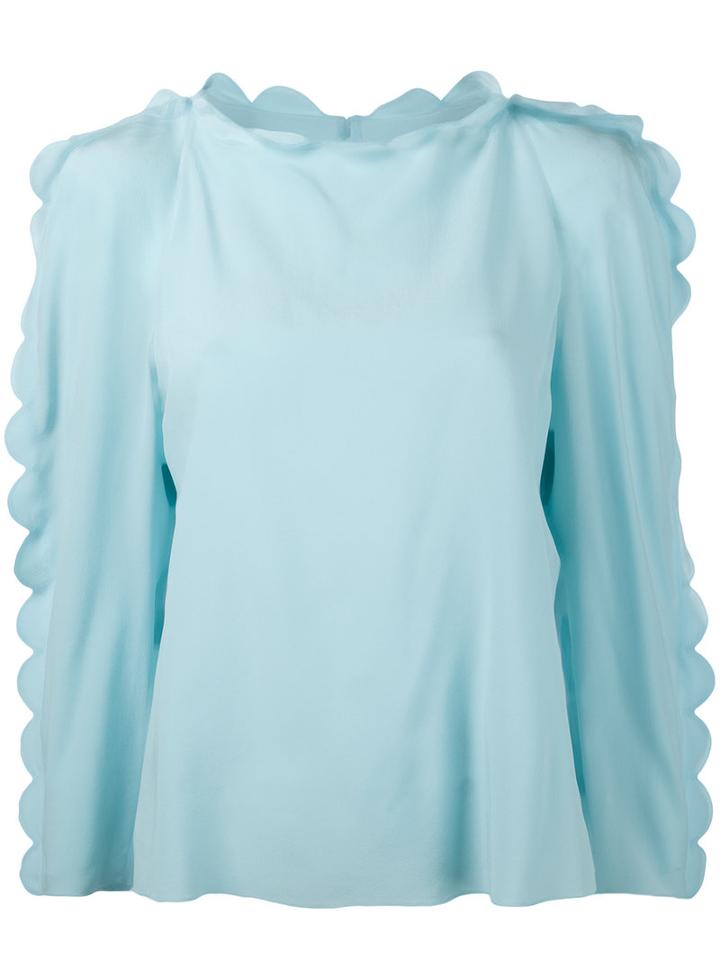 Fendi - Scallop Trim Blouse - Women - Silk/polyester/viscose - 40, Blue, Silk/polyester/viscose