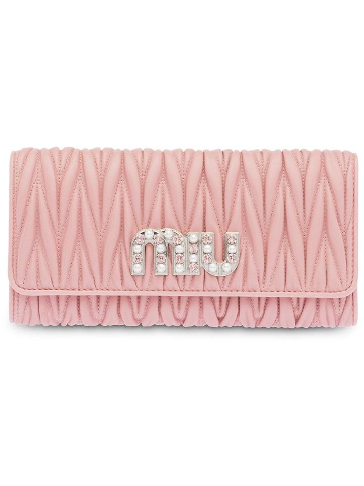 Miu Miu Matelassé Nappa Leather Wallet - Pink