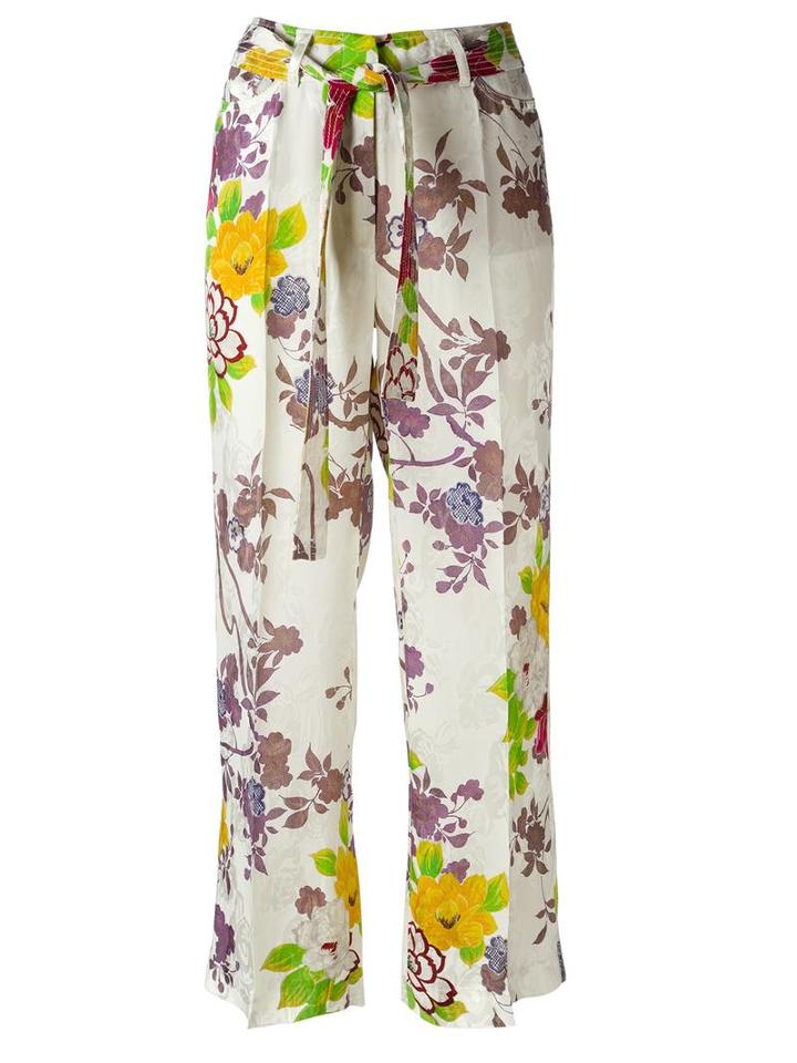 Etro Floral Print Trousers, Women's, Size: 44, White, Silk/viscose