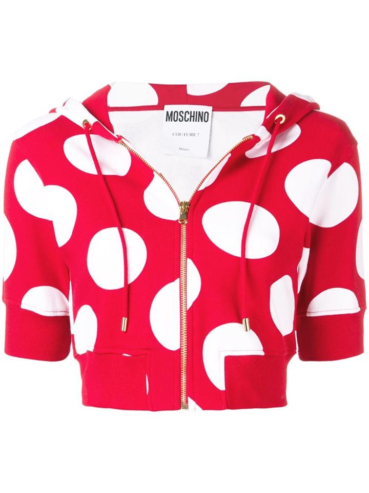 Moschino Cropped Polka Dot Hoodie - Red