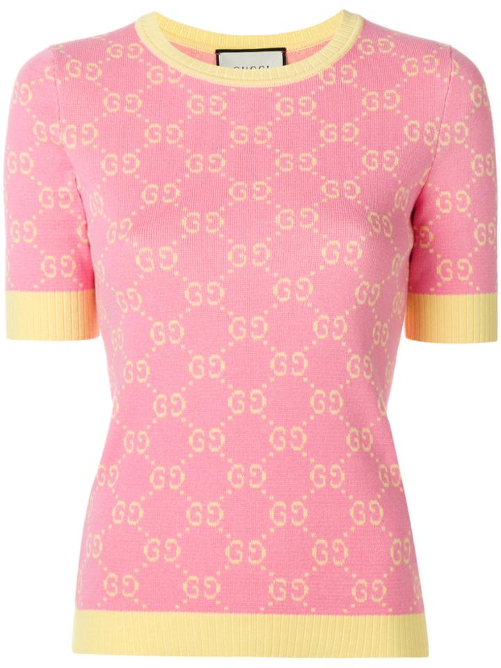 Gucci Gg Jacquard Knitted Top - Pink & Purple