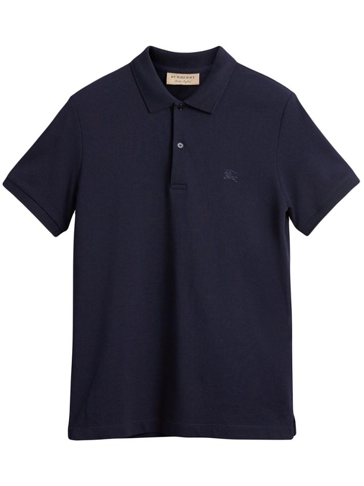 Burberry Tartan Trim Cotton Piqué Polo Shirt - Blue