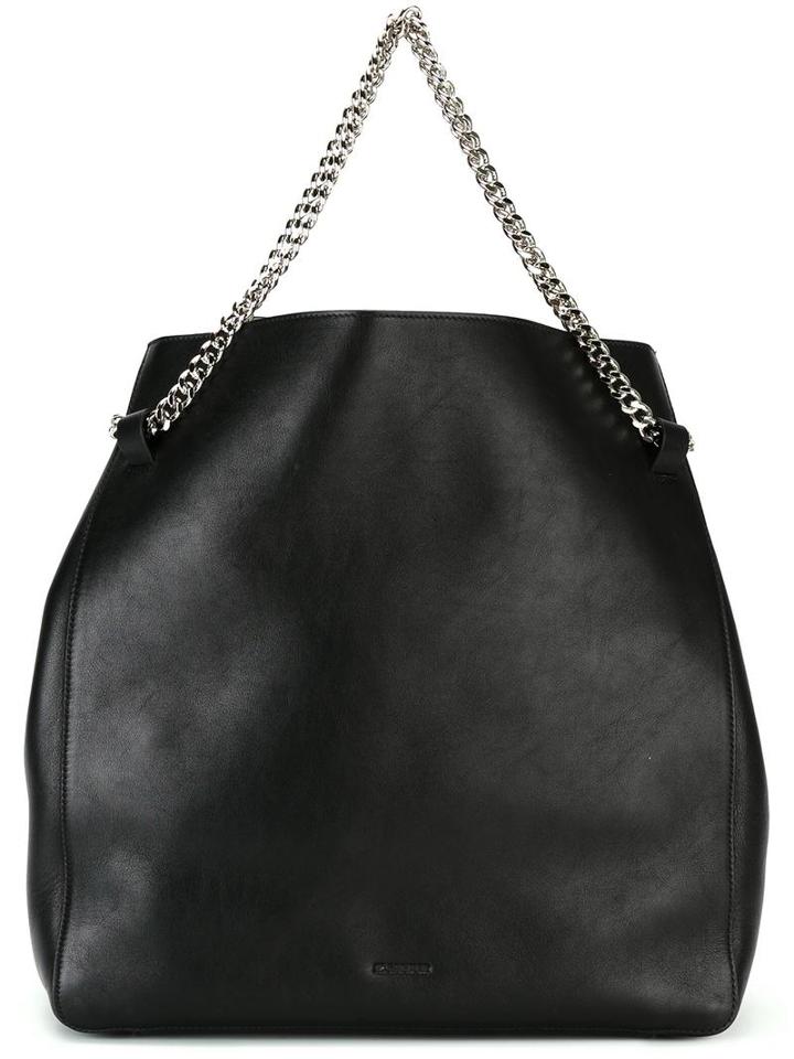 Jil Sander Double Chain Straps Tote, Women's, Black, Calf Leather