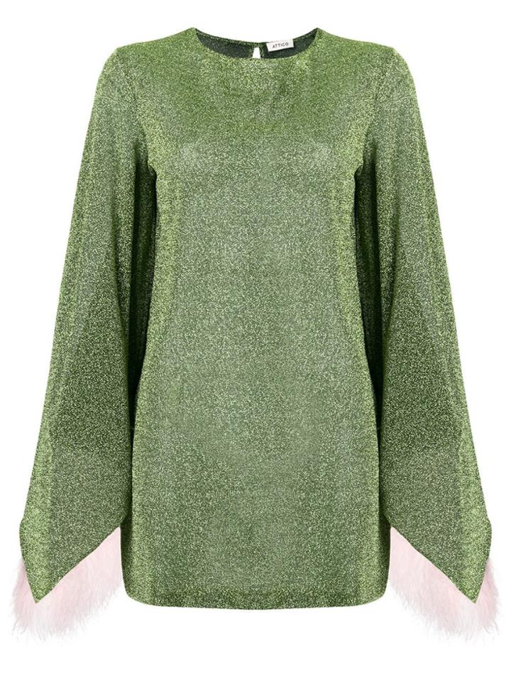 Attico Feather Trim Mini Dress - Green