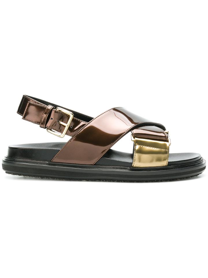 Marni Fussbett Cross Strap Sandals - Brown