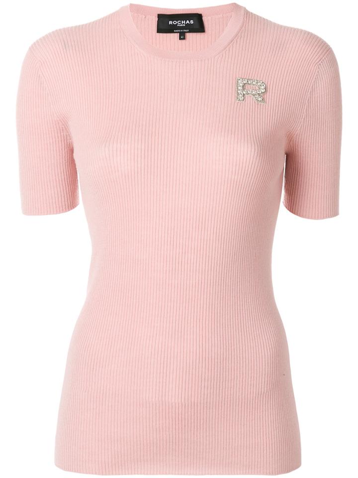 Rochas Appliqué Detail Ribbed Knitted Top - Pink & Purple