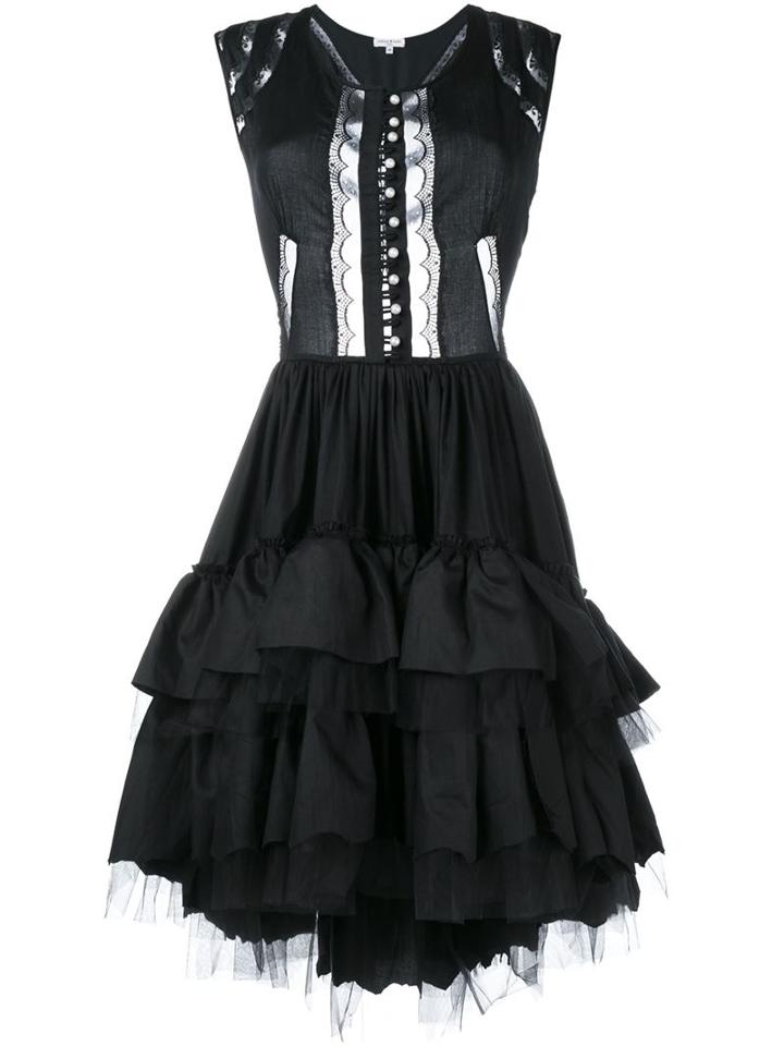 Natasha Zinko Ruffle Skirt Midi Dress, Women's, Size: 38, Black, Cotton/nylon/polyamide