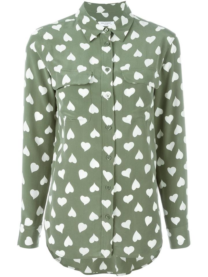 Equipment Hearts Print Shirt, Women's, Size: Large, Green, Silk