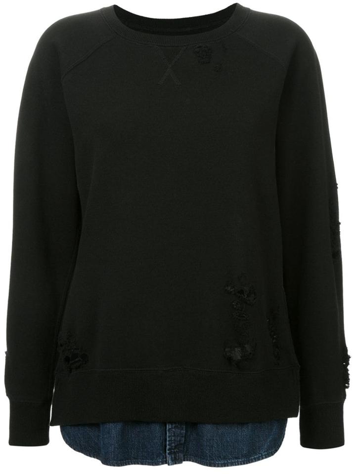 Maison Mihara Yasuhiro Distressed Denim Panel Sweatshirt - Black