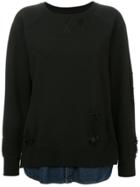 Maison Mihara Yasuhiro Distressed Denim Panel Sweatshirt - Black