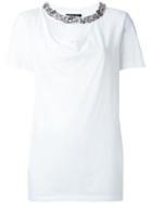 Twin-set Embellished Neck Long T-shirt, Women's, Size: Large, White, Cotton/polyamide