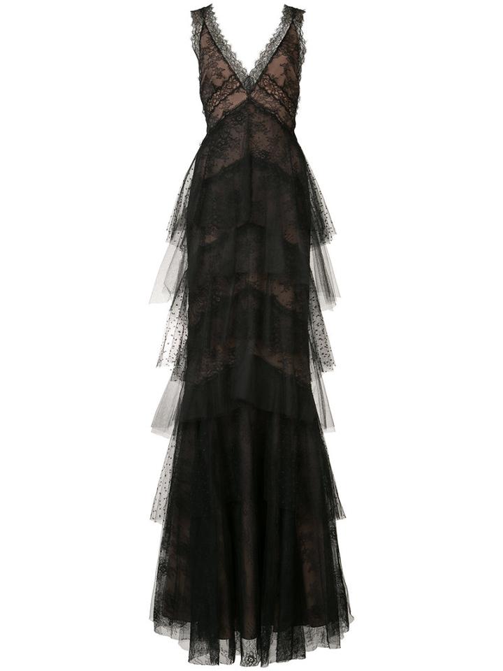 Marchesa Notte - Floral Lace Layered Gown - Women - Nylon - 0, Black, Nylon