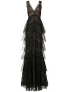 Marchesa Notte - Floral Lace Layered Gown - Women - Nylon - 0, Black, Nylon