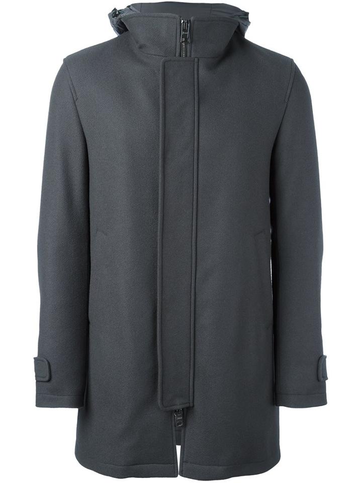 Herno Zipped Hooded Coat, Men's, Size: 52, Grey, Feather Down/polyamide/wool