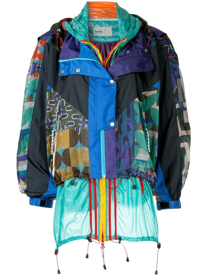 Kolor Patchwork Drawstring Hooded Jacket - Multicolour