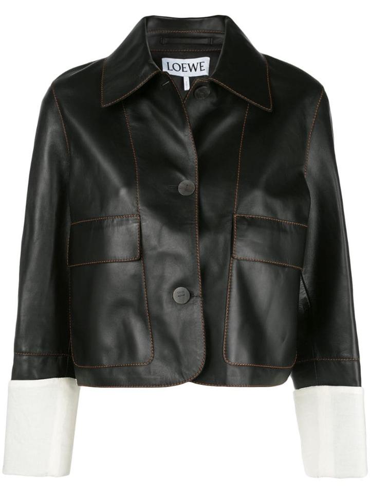 Loewe Contrast Stitching Cropped Jacket - Black