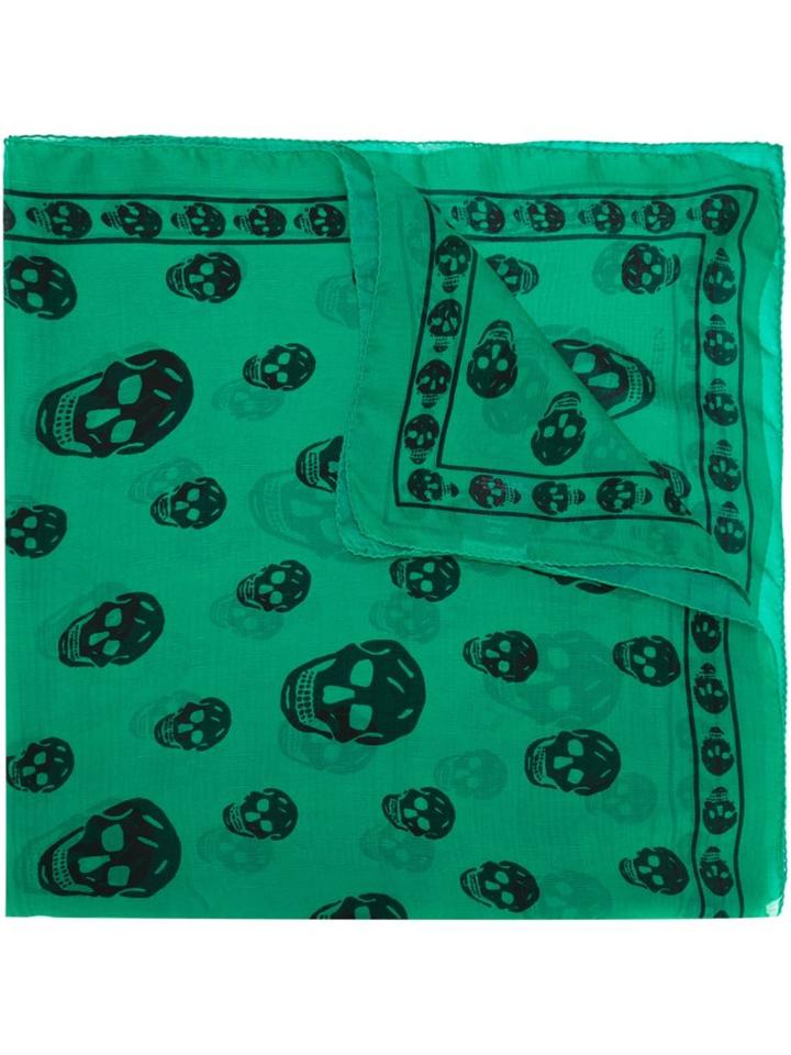 Skull Print Scarf, Women's, Green, Silk, Alexander Mcqueen