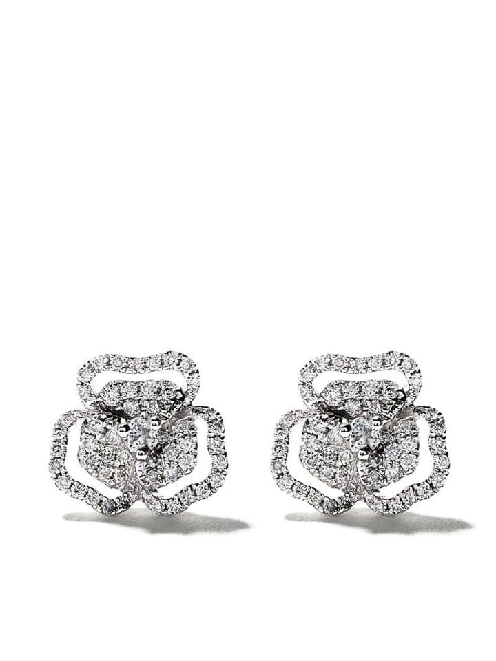 As29 18kt White Gold Roselia Flower Line Small Diamond Earrings -