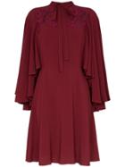 Giambattista Valli Lace Insert Cape Sleeve Silk Dress - Red