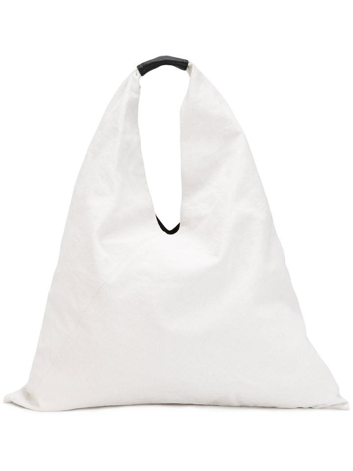 Mm6 Maison Margiela - Triangle Tote - Women - Cotton/leather - One Size, Women's, Nude/neutrals, Cotton/leather