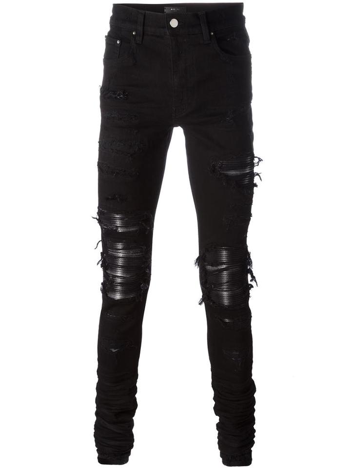 Amiri Distressed Effect Skinny Jeans, Men's, Size: 32, Black, Cotton/spandex/elastane/tencel