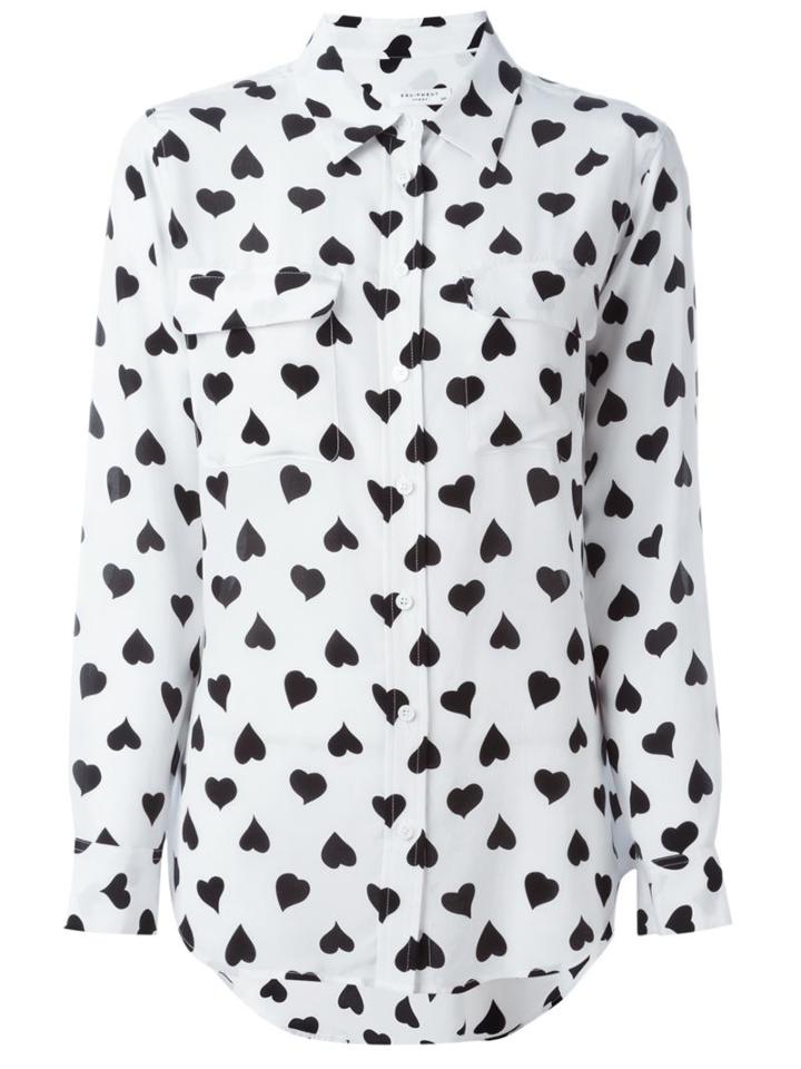 Equipment Heart Print Shirt, Women's, Size: M, White, Silk