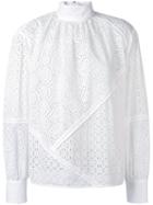 Msgm - High Neck Broderie Blouse - Women - Cotton - 38, White, Cotton