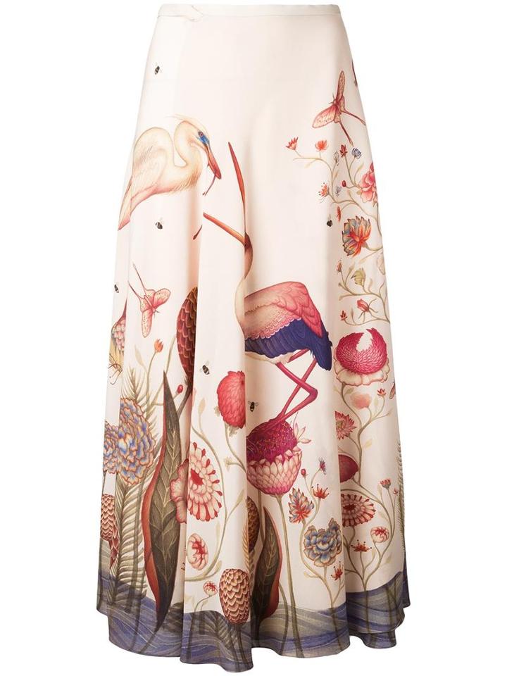 Vilshenko Flamingo Print Skirt, Women's, Size: 12, Nude/neutrals, Silk